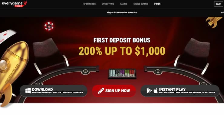 An image of the main screen from Everygame, a popular real money poker site.